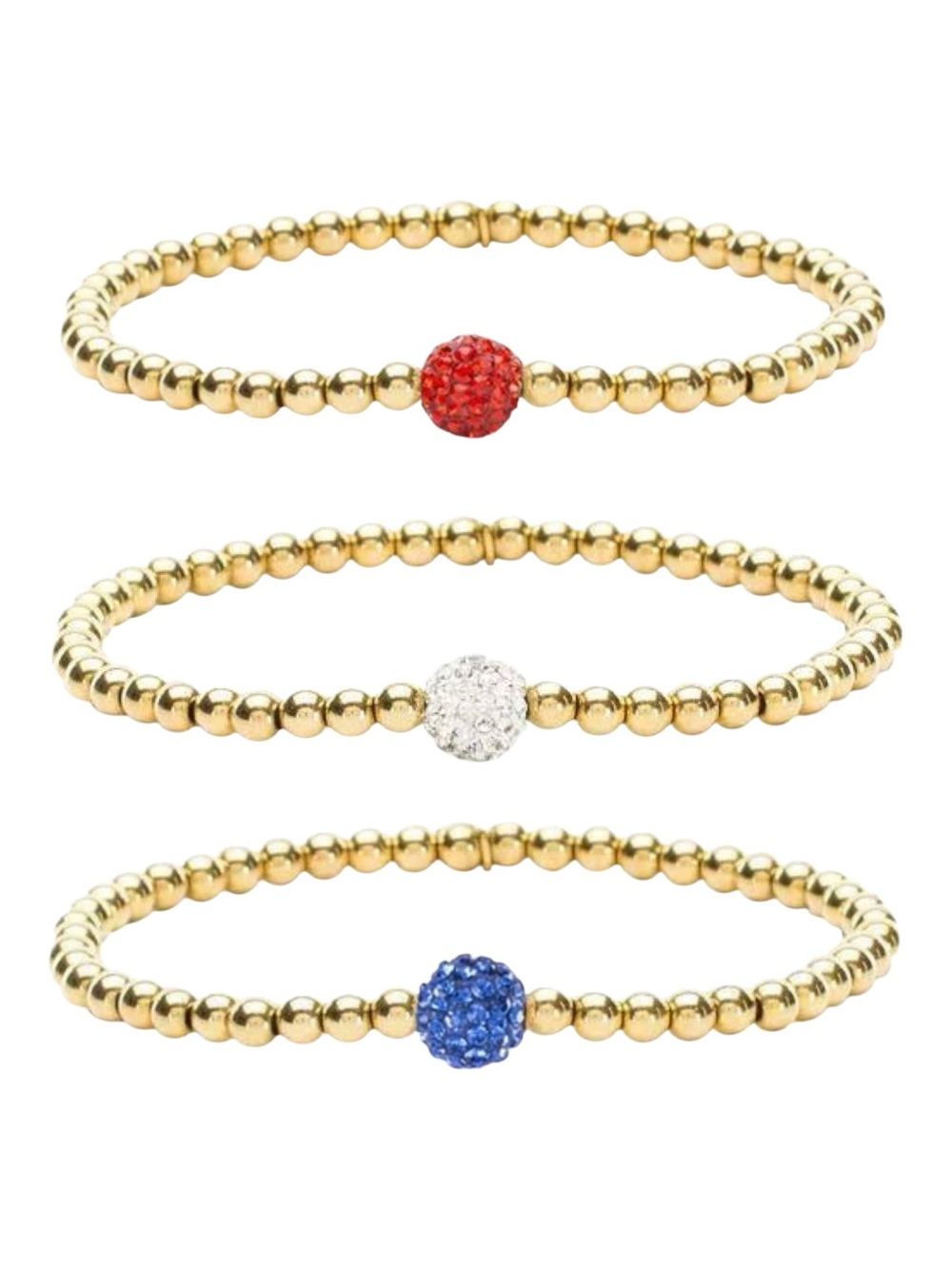 3 Hand Crafted Gold Patriotic Bracelets